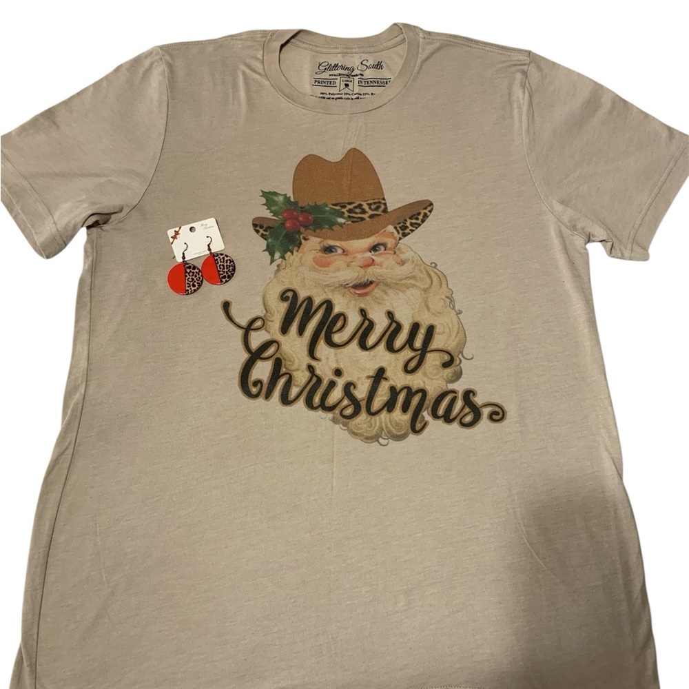 Merry Christmas Graphic T-Shirt with earrings